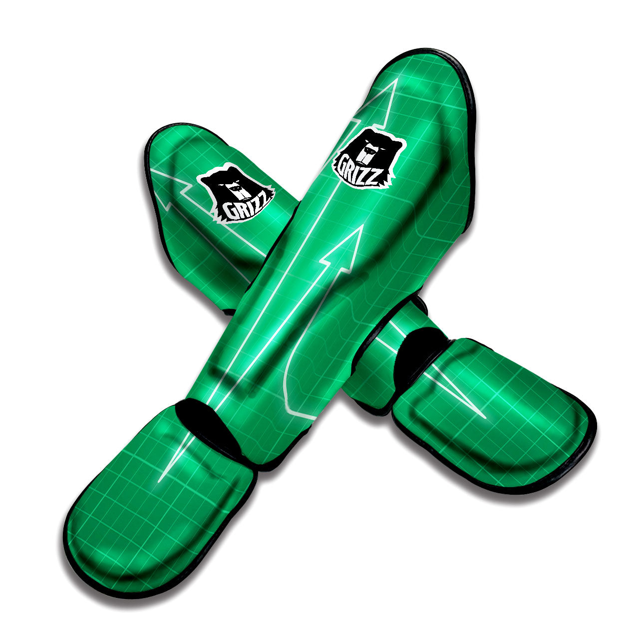Heartbeat Green Print Muay Thai Shin Guards-grizzshop