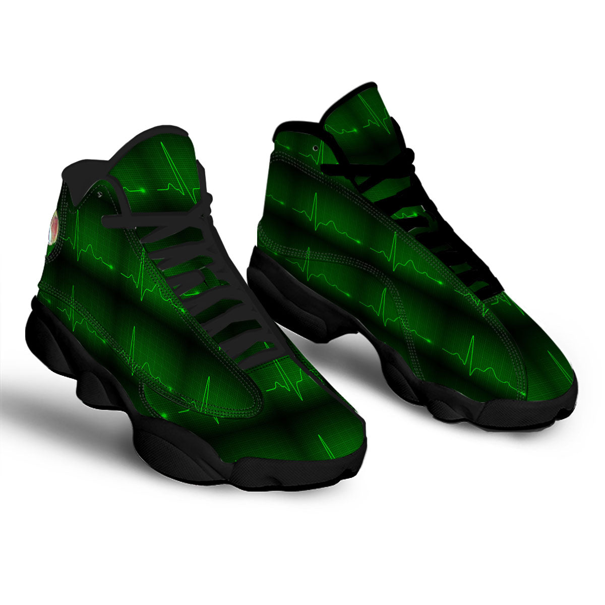 Heartbeat Green Print Pattern Black Basketball Shoes-grizzshop
