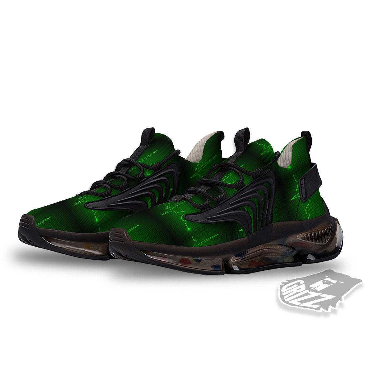 Heartbeat Green Print Pattern Black Gym Shoes-grizzshop