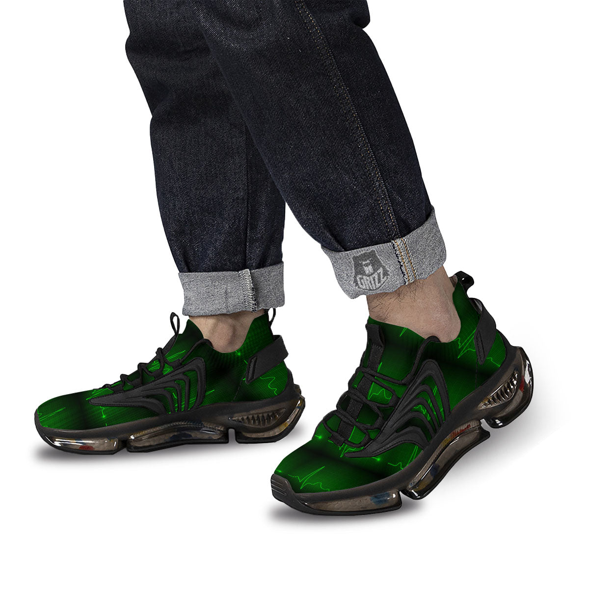 Heartbeat Green Print Pattern Black Gym Shoes-grizzshop