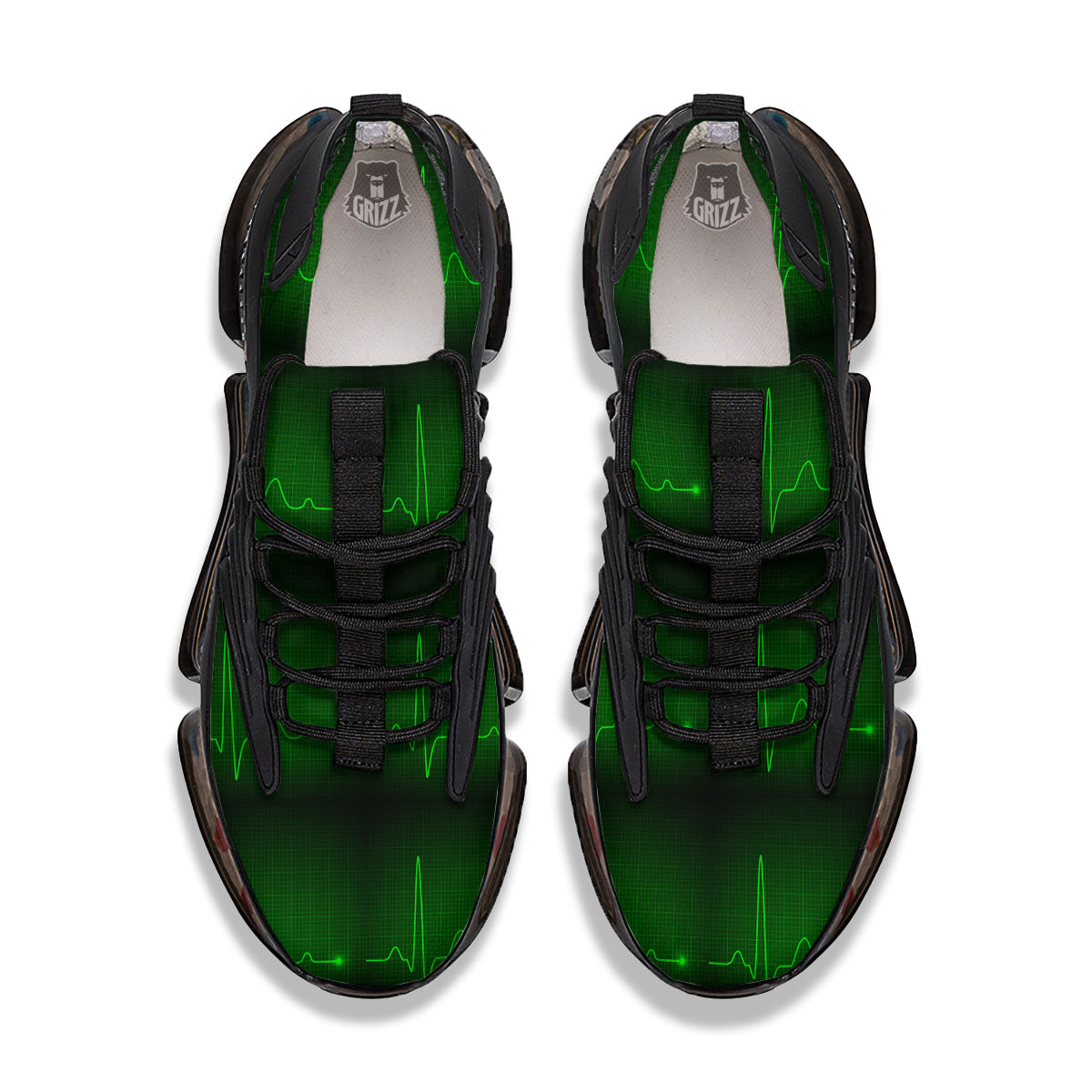 Heartbeat Green Print Pattern Black Gym Shoes-grizzshop