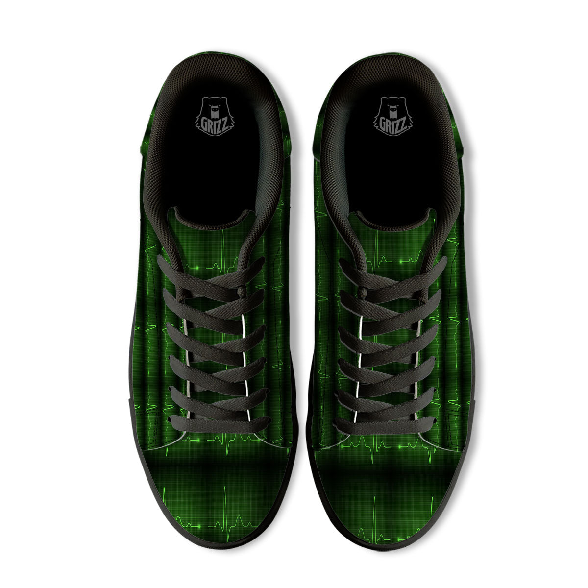 Heartbeat Green Print Pattern Black Low Top Sneakers-grizzshop