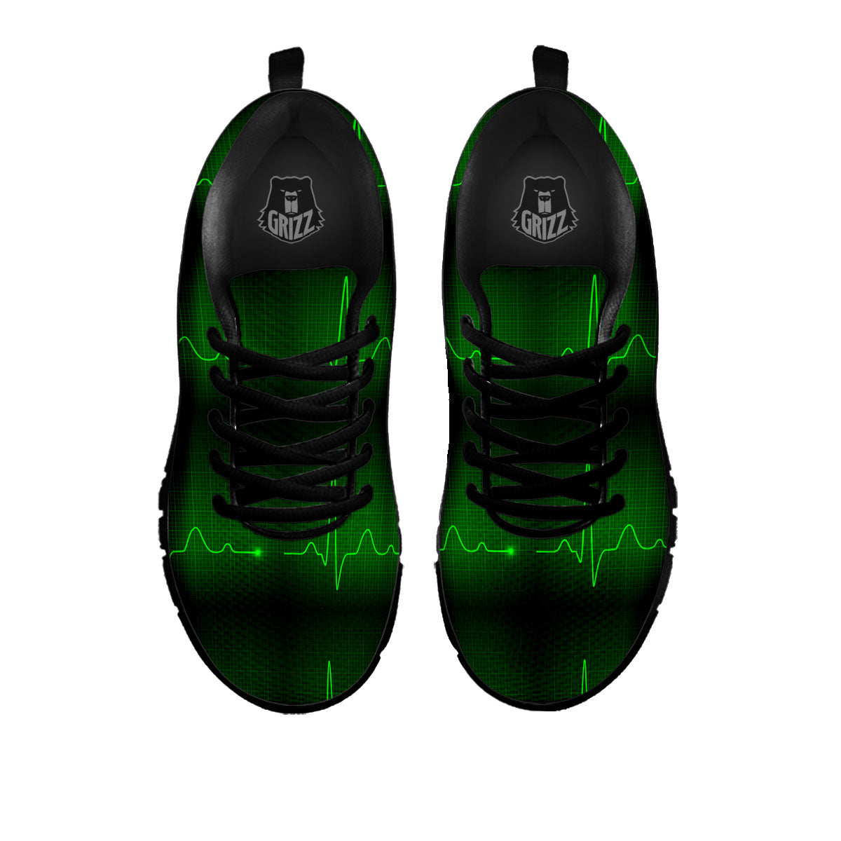 Heartbeat Green Print Pattern Black Sneaker-grizzshop