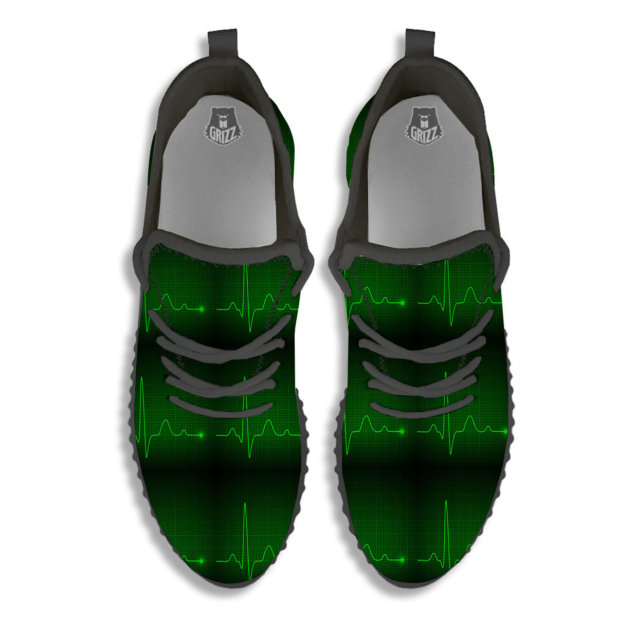 Heartbeat Green Print Pattern Black Walking Shoes-grizzshop