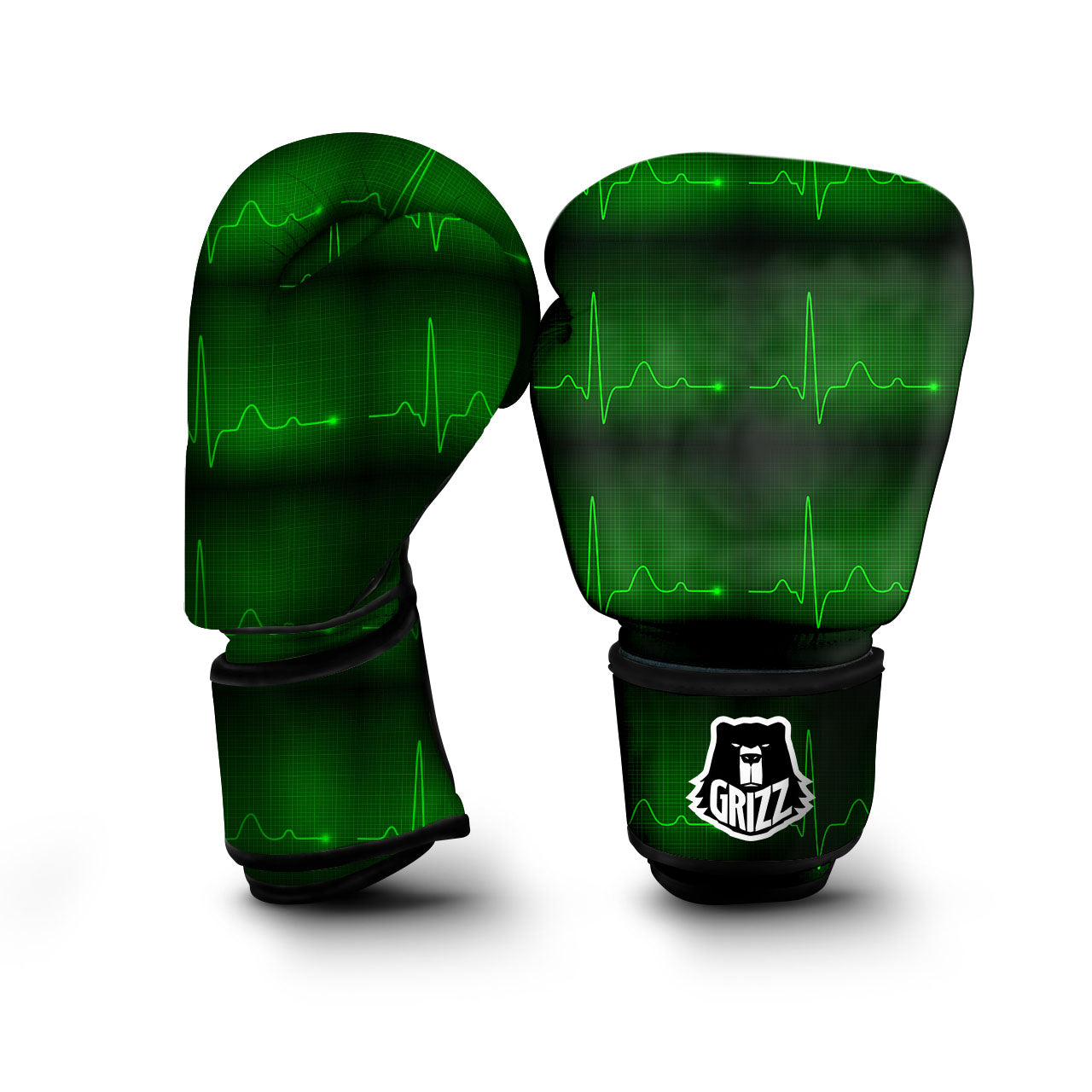 Heartbeat Green Print Pattern Boxing Gloves-grizzshop