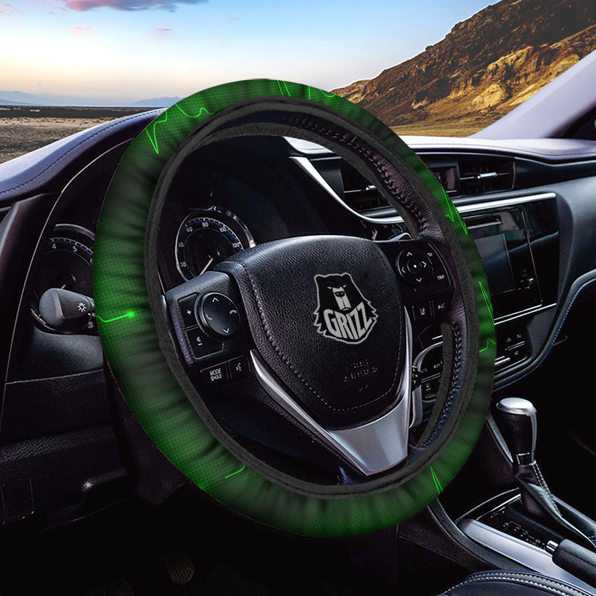Heartbeat Green Print Pattern Car Steering Wheel Cover-grizzshop
