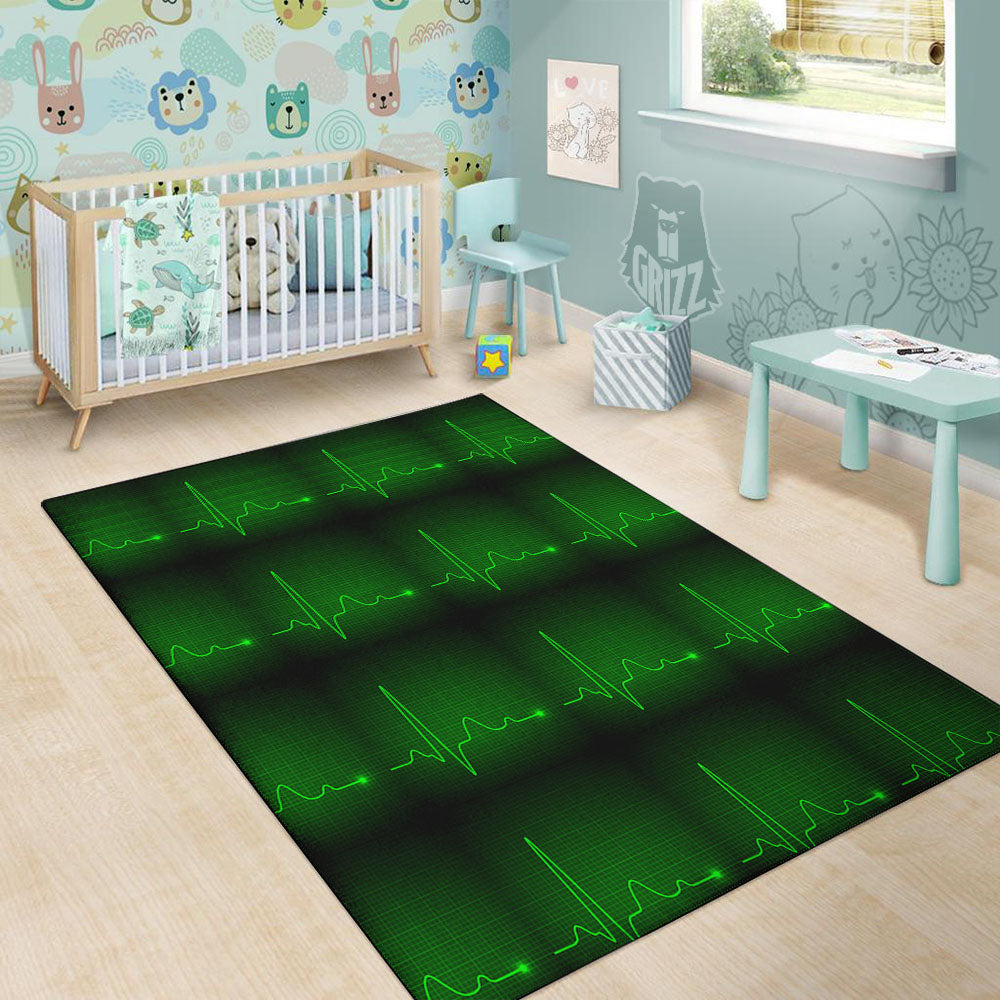Heartbeat Green Print Pattern Floor Mat-grizzshop