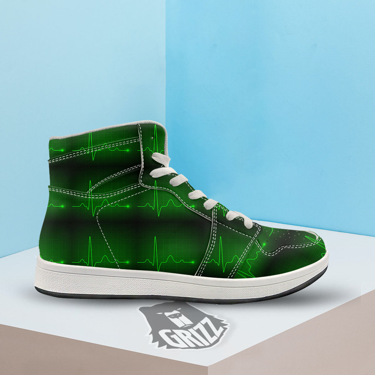 Heartbeat Green Print Pattern High Top Sneakers-grizzshop