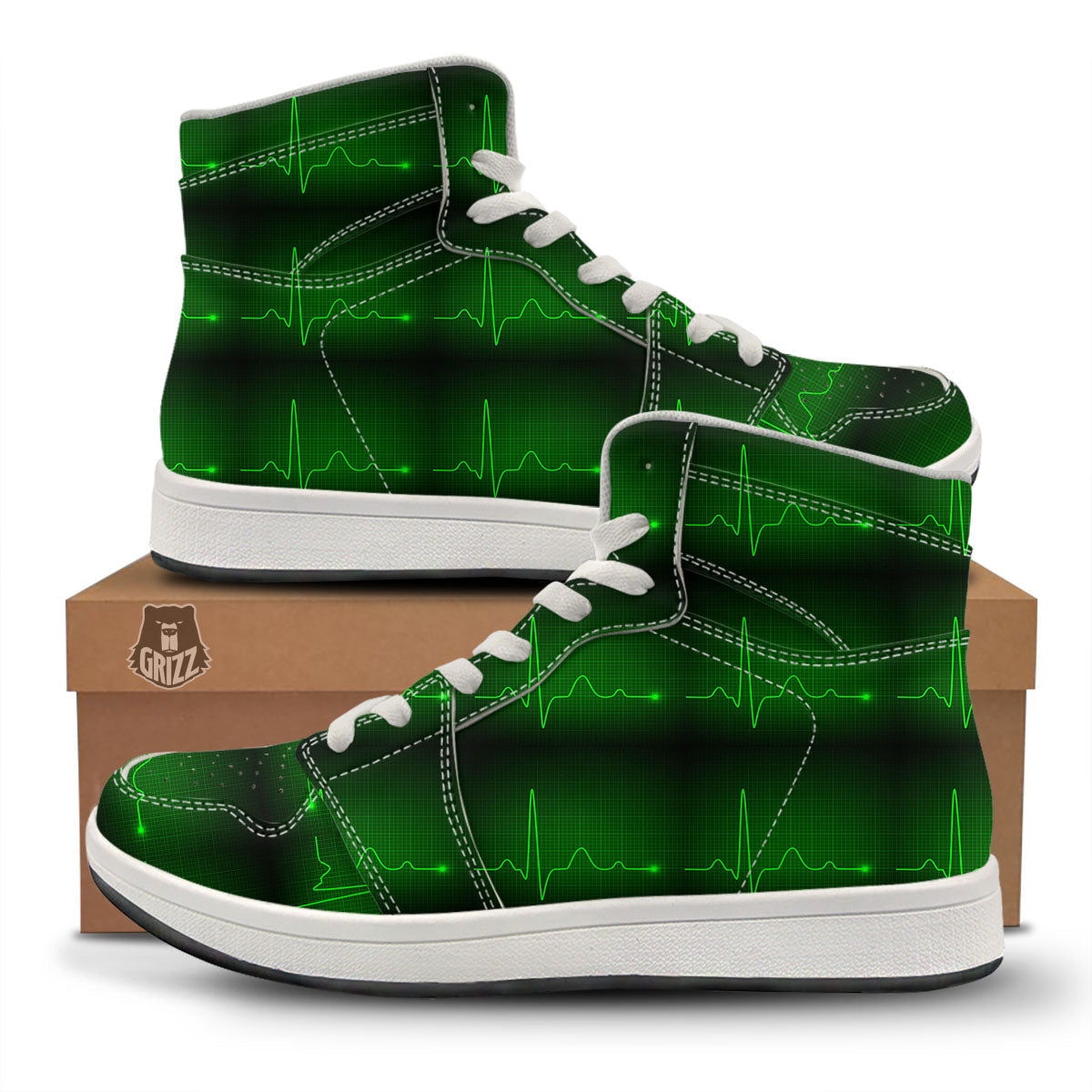 Heartbeat Green Print Pattern High Top Sneakers-grizzshop