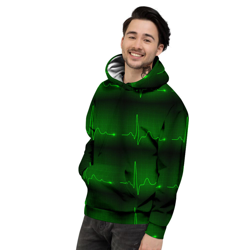 Heartbeat Green Print Pattern Men's Hoodie-grizzshop