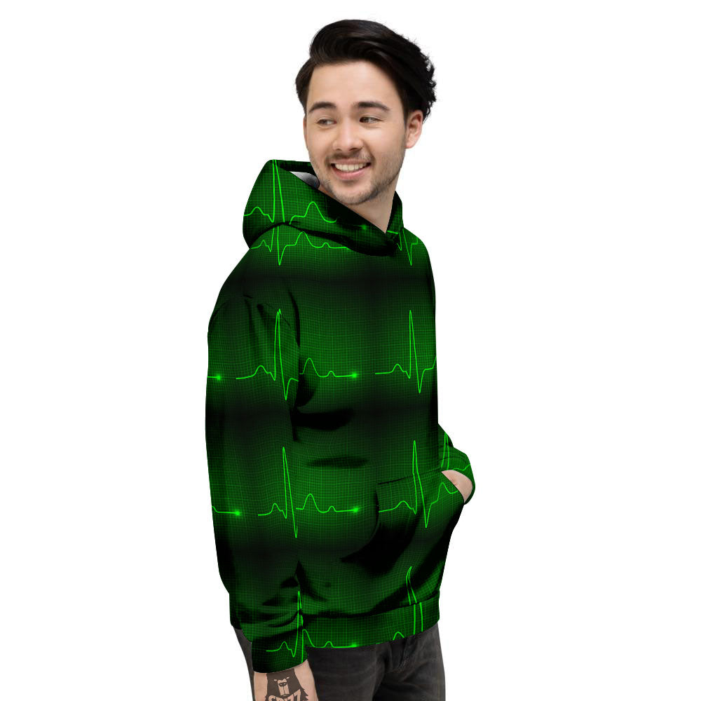 Heartbeat Green Print Pattern Men's Hoodie-grizzshop