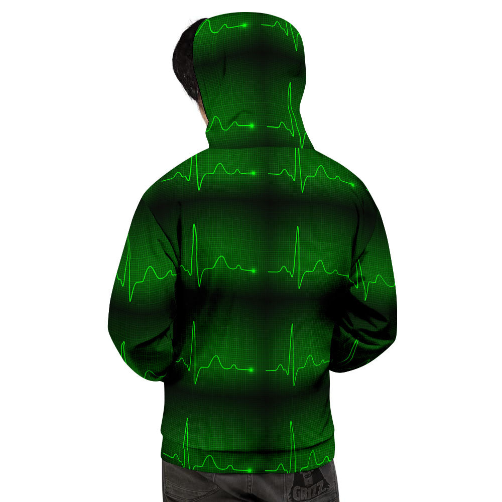 Heartbeat Green Print Pattern Men's Hoodie-grizzshop