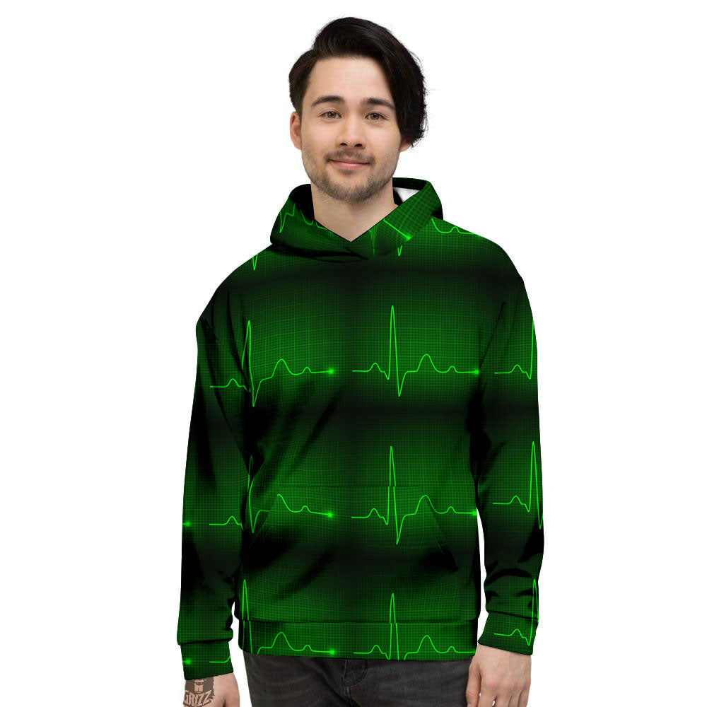 Heartbeat Green Print Pattern Men's Hoodie-grizzshop