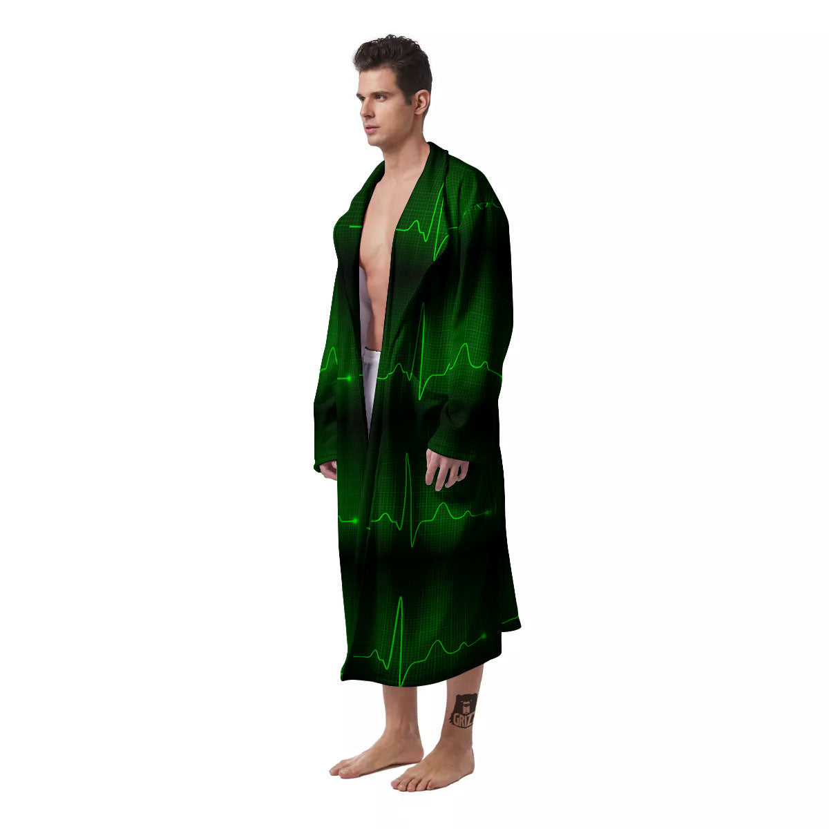 Heartbeat Green Print Pattern Men's Robe-grizzshop