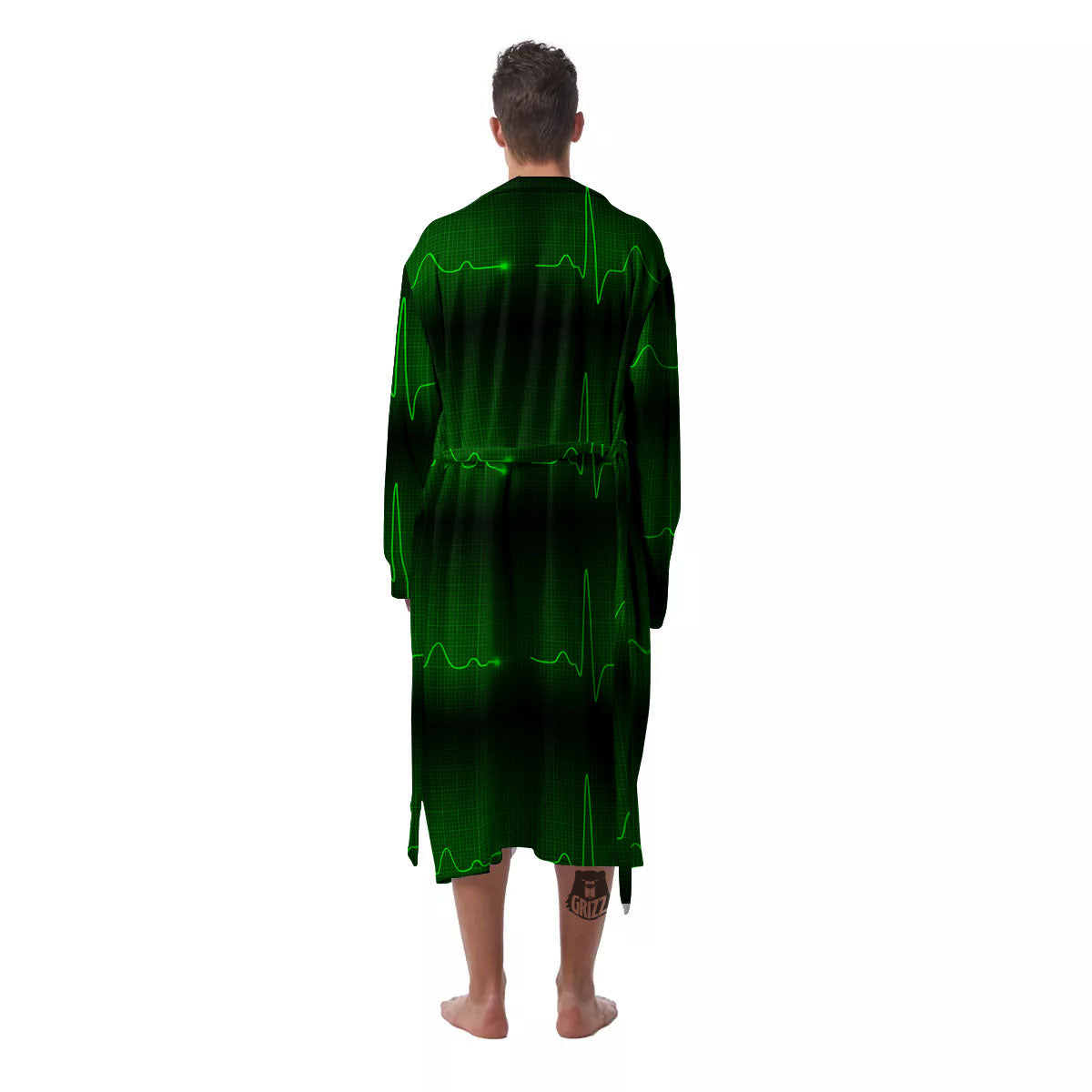 Heartbeat Green Print Pattern Men's Robe-grizzshop