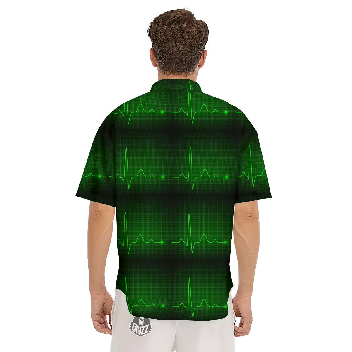 Heartbeat Green Print Pattern Men's Short Sleeve Shirts-grizzshop
