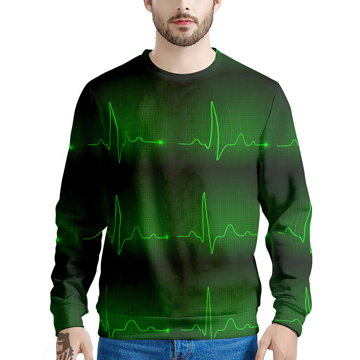 Heartbeat Green Print Pattern Men's Sweatshirt-grizzshop