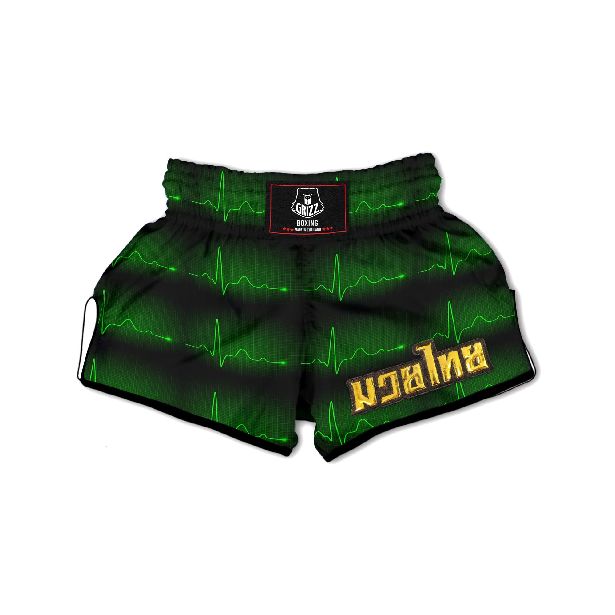 Heartbeat Green Print Pattern Muay Thai Boxing Shorts-grizzshop