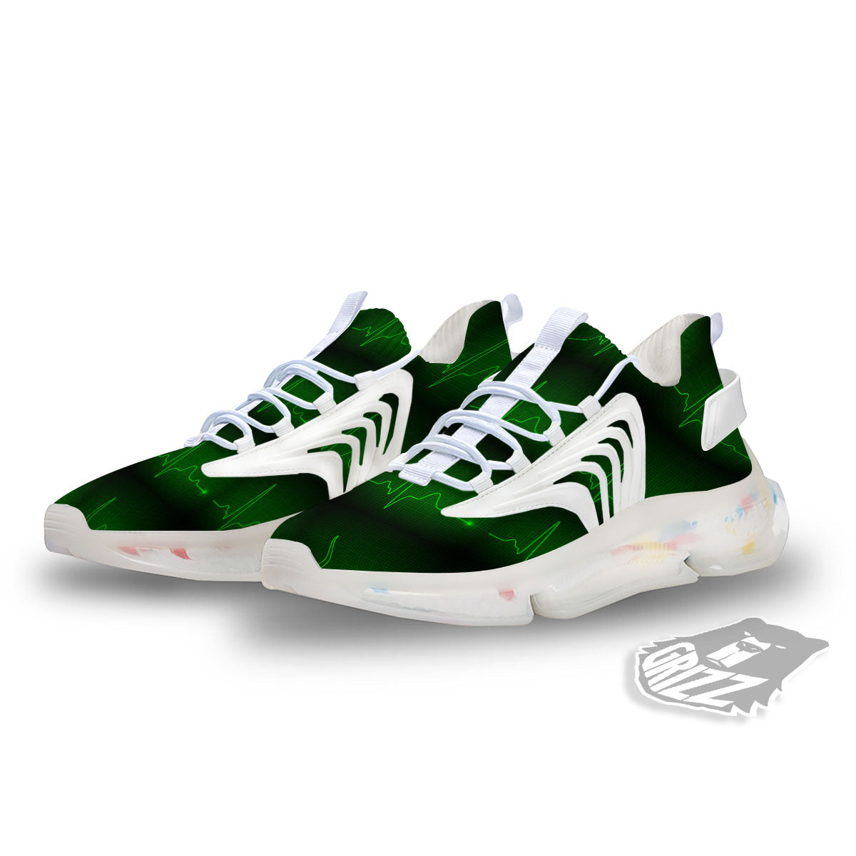 Heartbeat Green Print Pattern White Gym Shoes-grizzshop