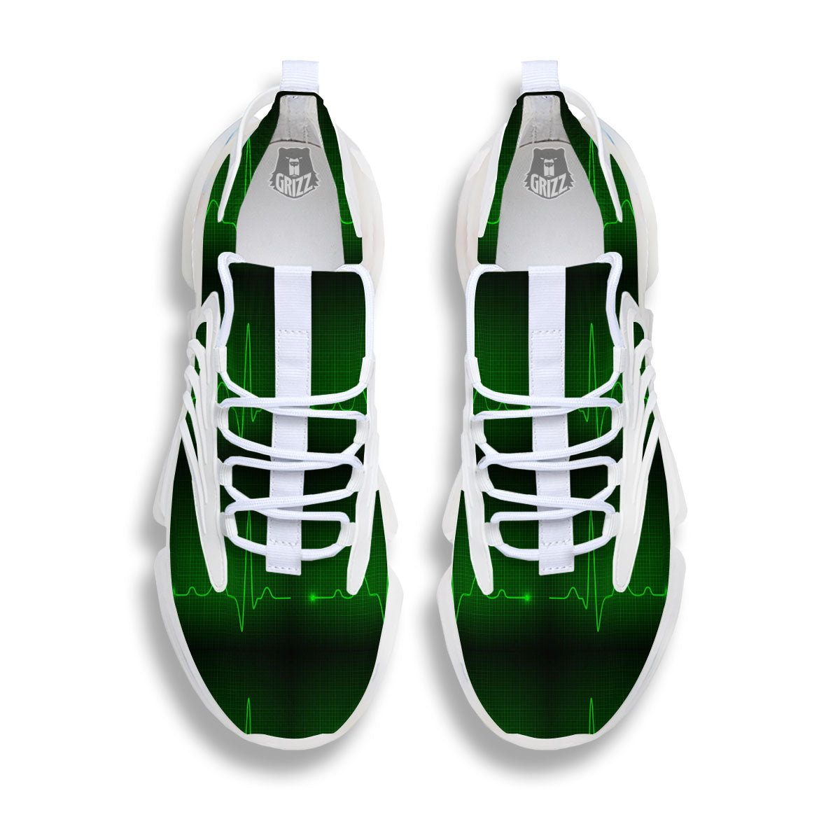 Heartbeat Green Print Pattern White Gym Shoes-grizzshop
