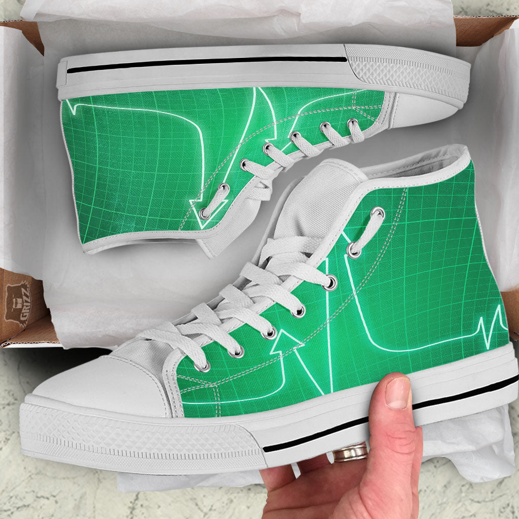 Heartbeat Green Print Pattern White High Top Shoes-grizzshop
