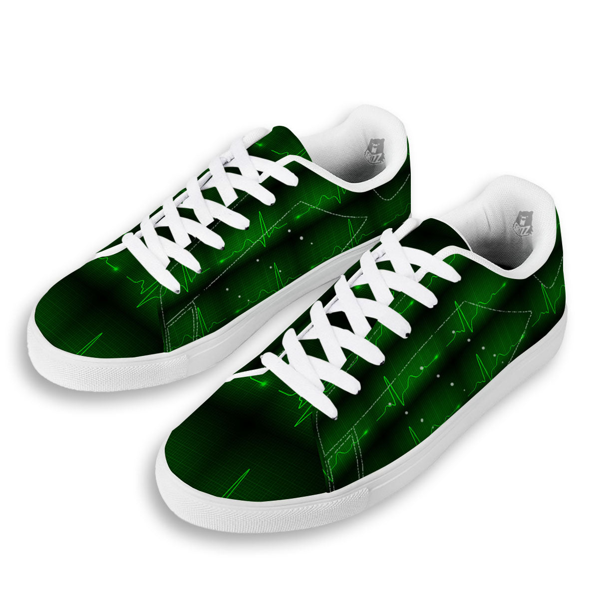 Heartbeat Green Print Pattern White Low Top Sneakers-grizzshop