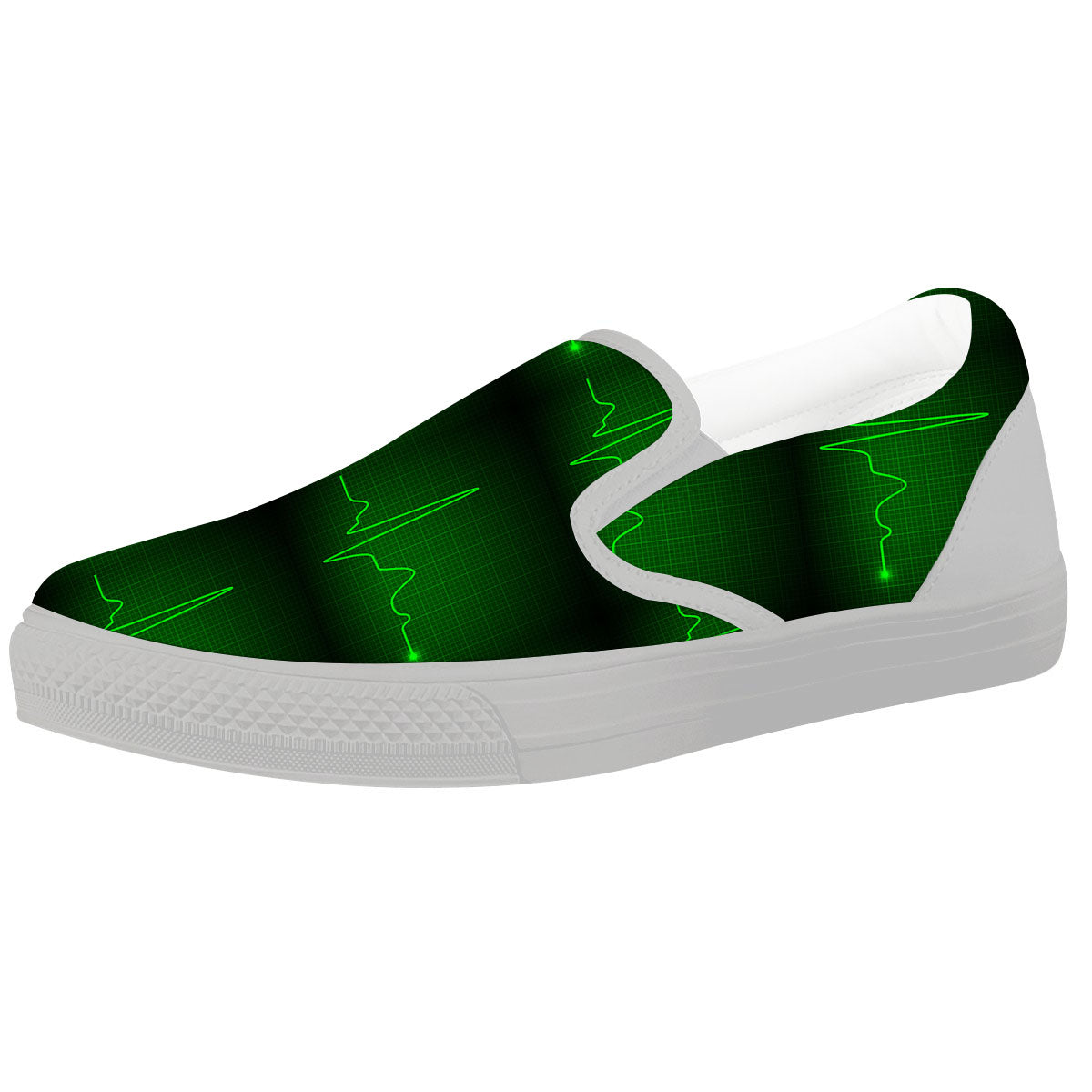 Heartbeat Green Print Pattern White Slip On Shoes-grizzshop