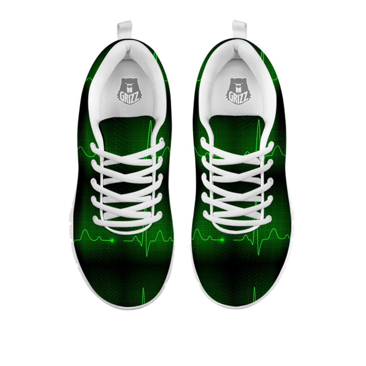 Heartbeat Green Print Pattern White Sneaker-grizzshop