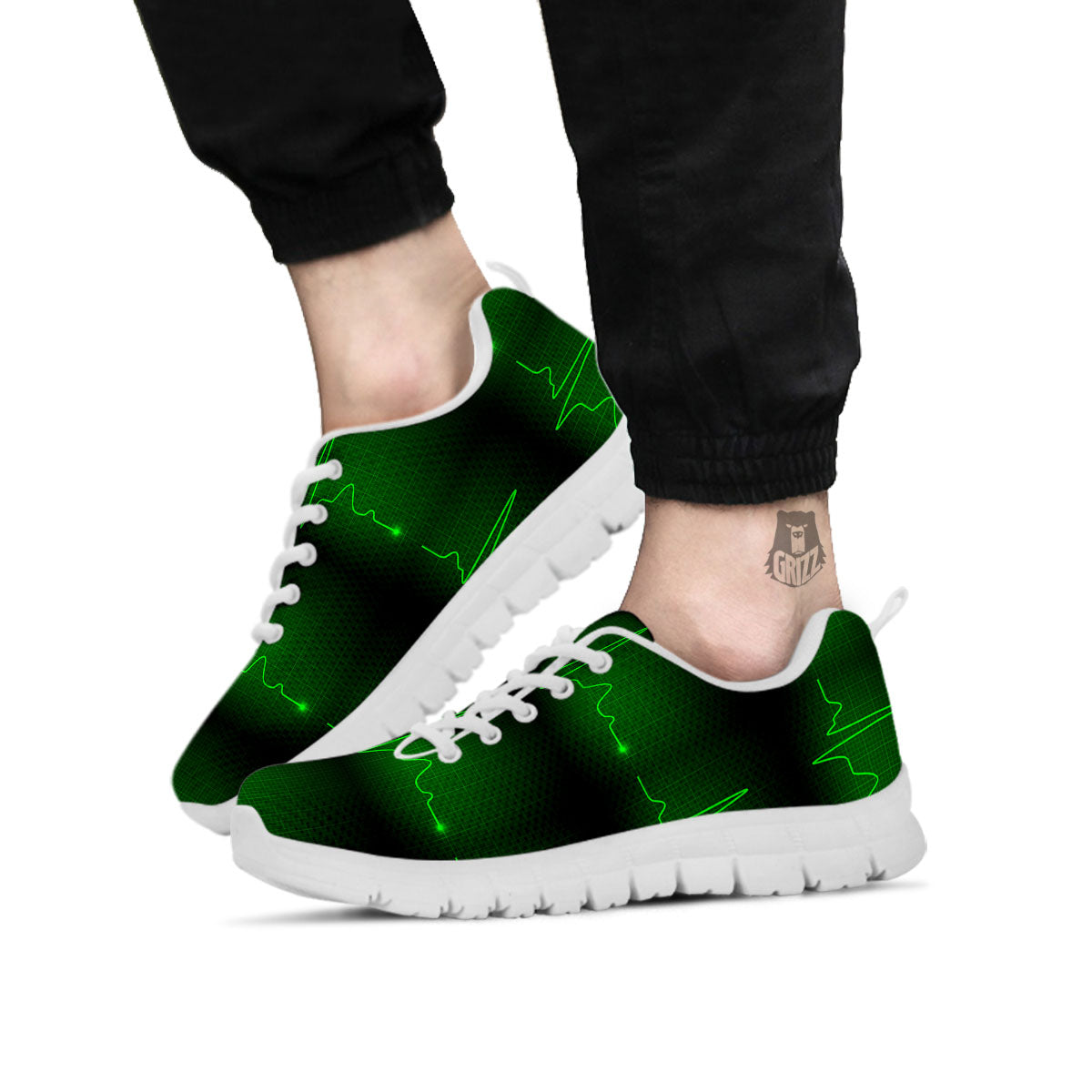 Heartbeat Green Print Pattern White Sneaker-grizzshop