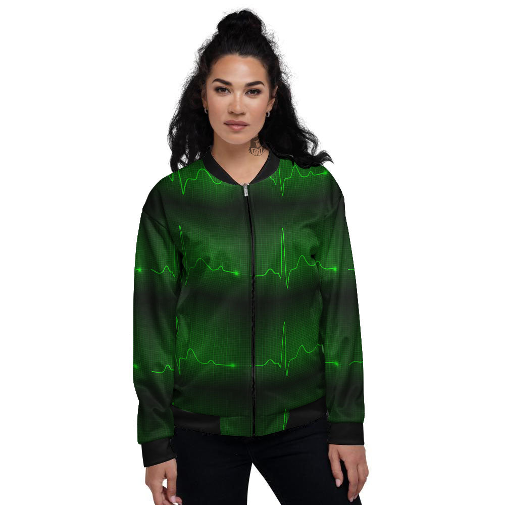 Heartbeat Green Print Pattern Women's Bomber Jacket-grizzshop