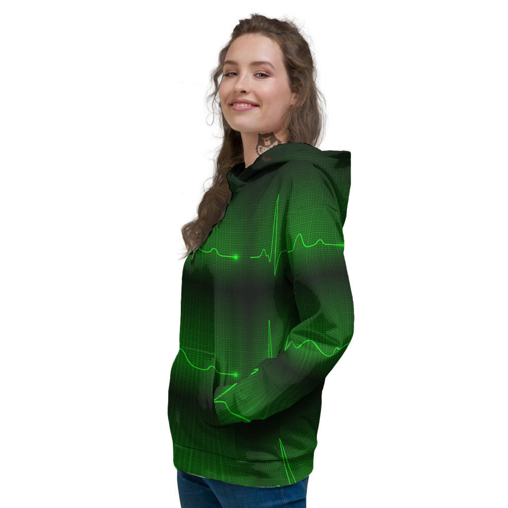 Heartbeat Green Print Pattern Women's Hoodie-grizzshop