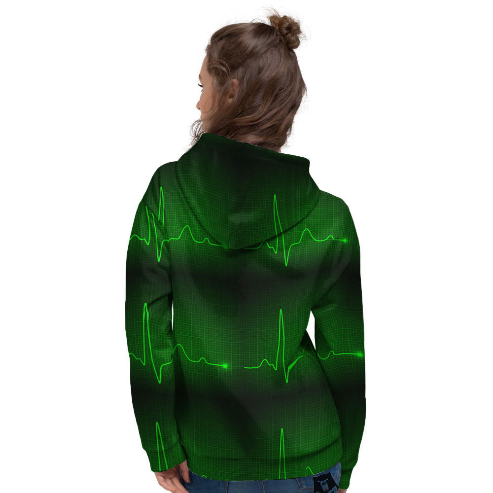 Heartbeat Green Print Pattern Women's Hoodie-grizzshop