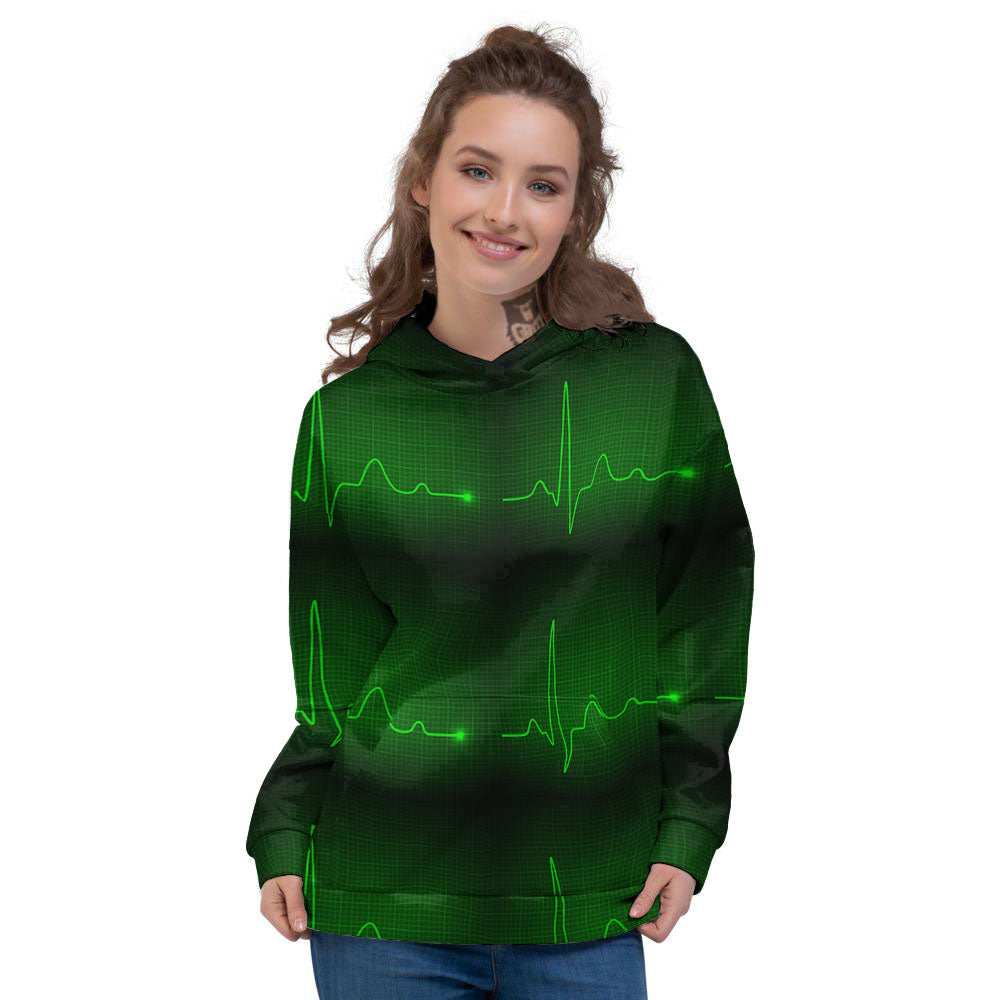 Heartbeat Green Print Pattern Women's Hoodie-grizzshop