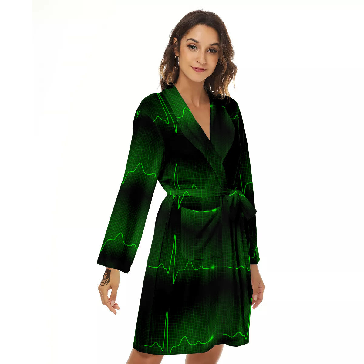 Heartbeat Green Print Pattern Women's Robe-grizzshop