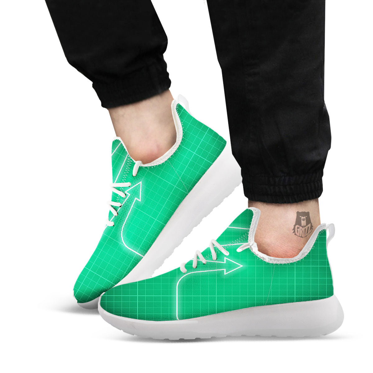 Heartbeat Green Print White Athletic Shoes-grizzshop