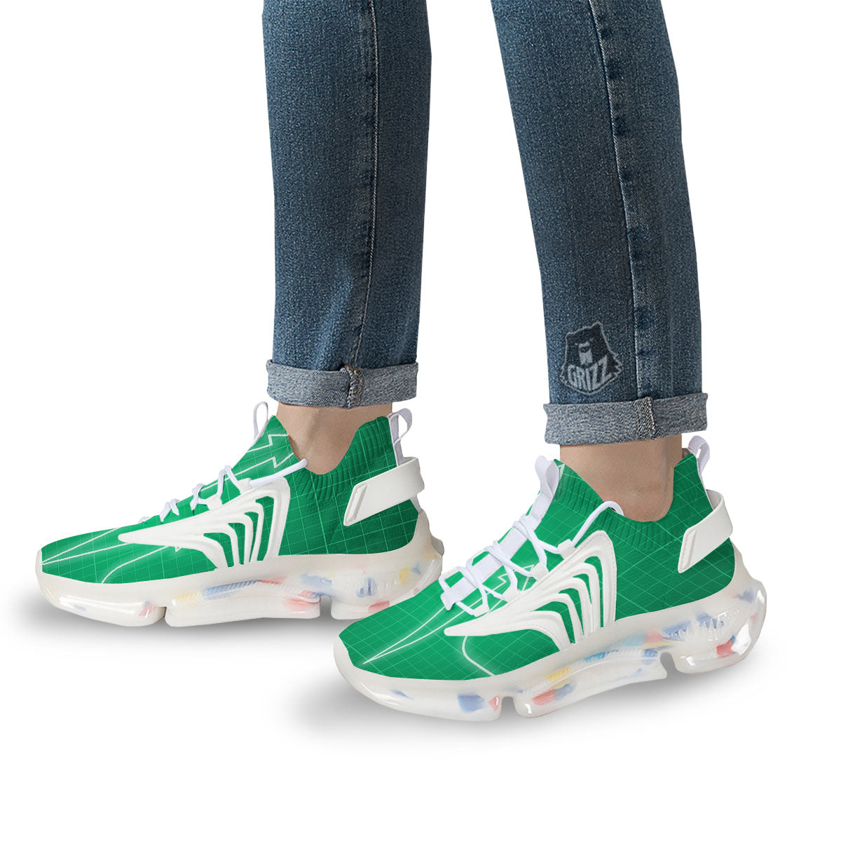 Heartbeat Green Print White Gym Shoes-grizzshop