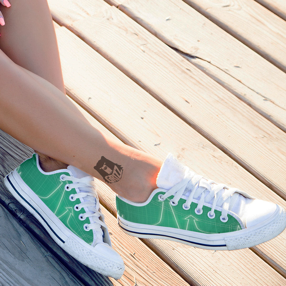 Heartbeat Green Print White Low Top Shoes-grizzshop