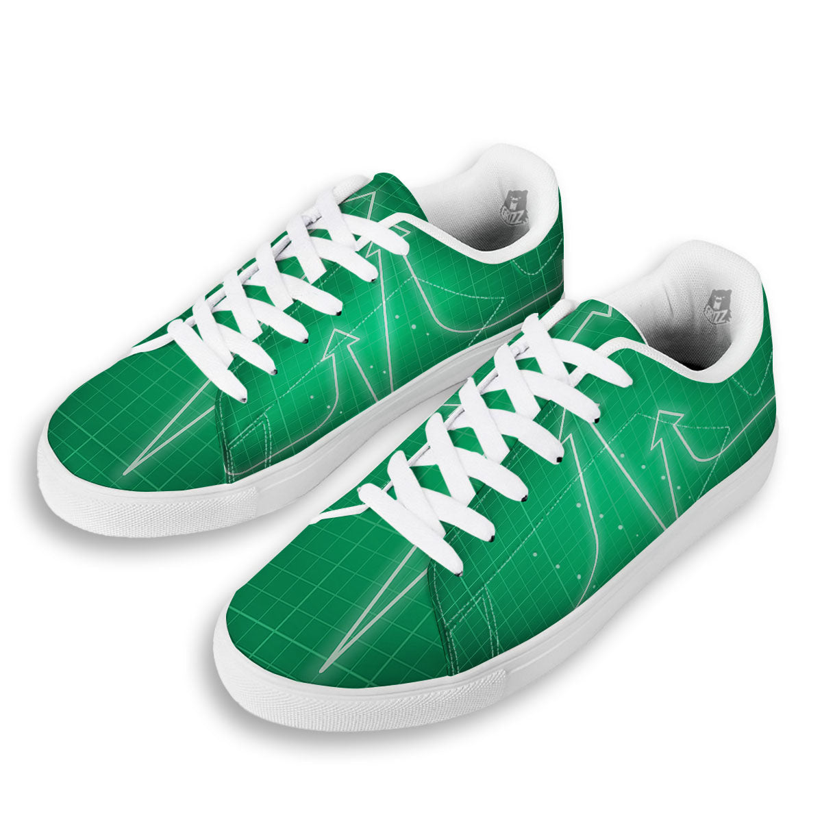 Heartbeat Green Print White Low Top Sneakers-grizzshop