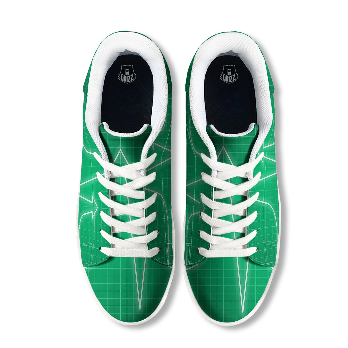 Heartbeat Green Print White Low Top Sneakers-grizzshop