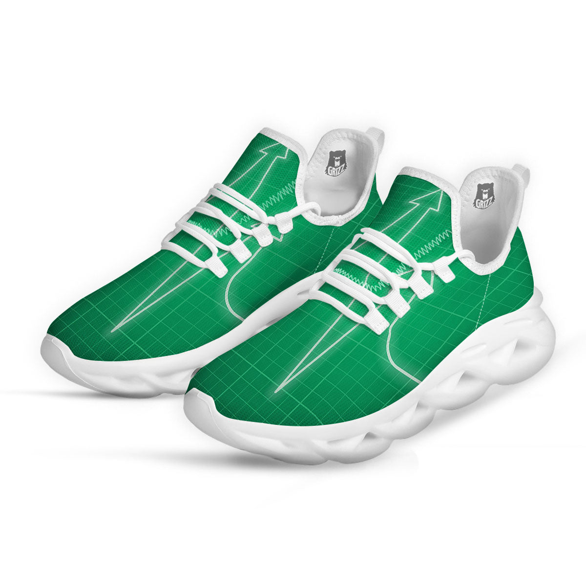 Heartbeat Green Print White Running Shoes-grizzshop