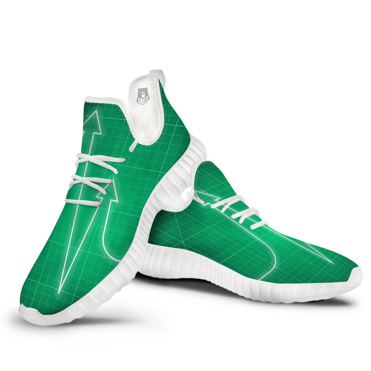 Heartbeat Green Print White Walking Shoes-grizzshop
