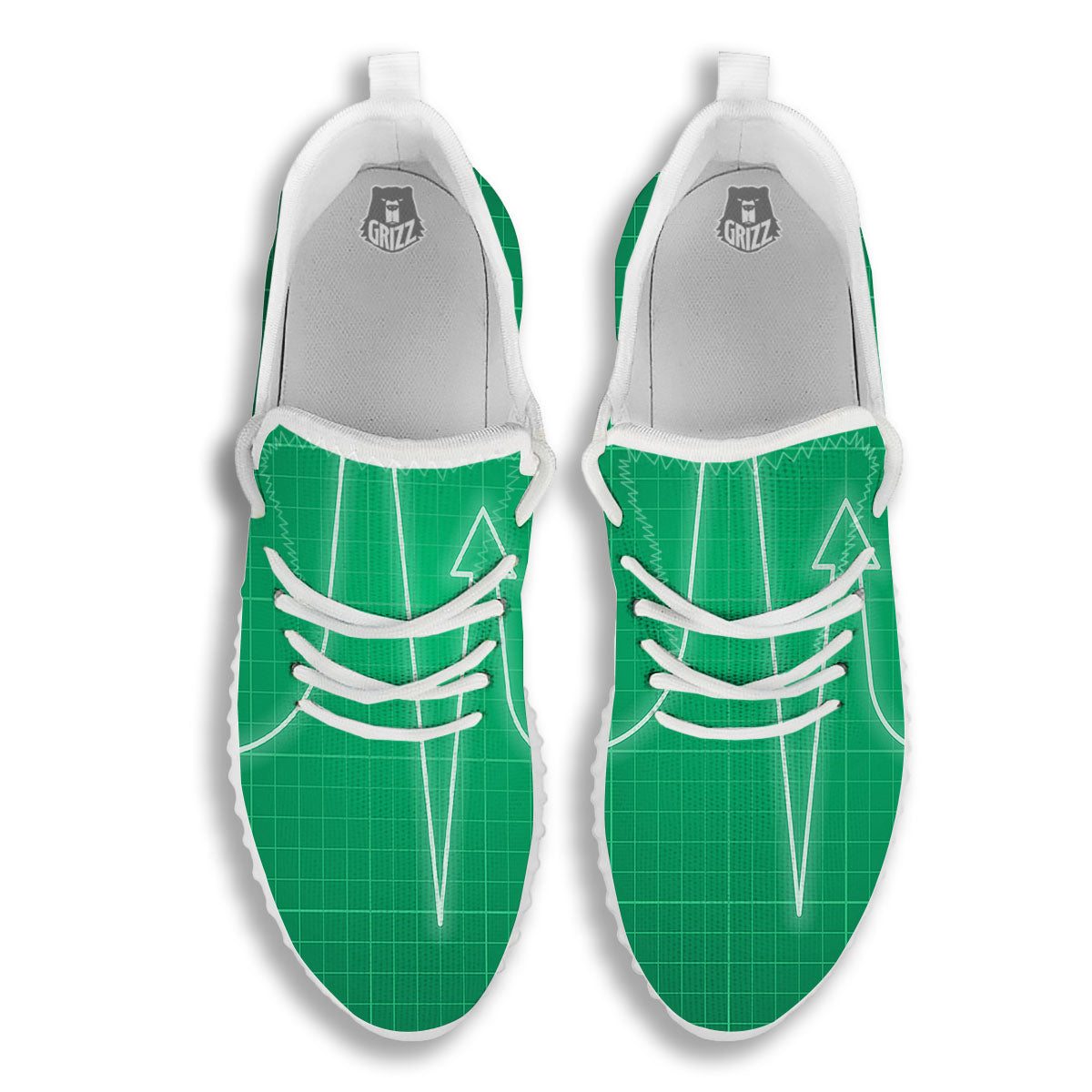 Heartbeat Green Print White Walking Shoes-grizzshop