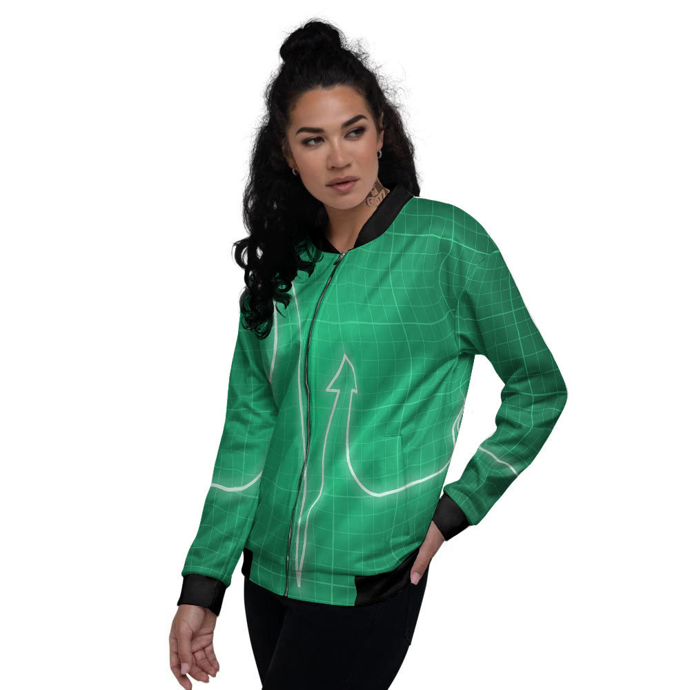 Heartbeat Green Print Women's Bomber Jacket-grizzshop