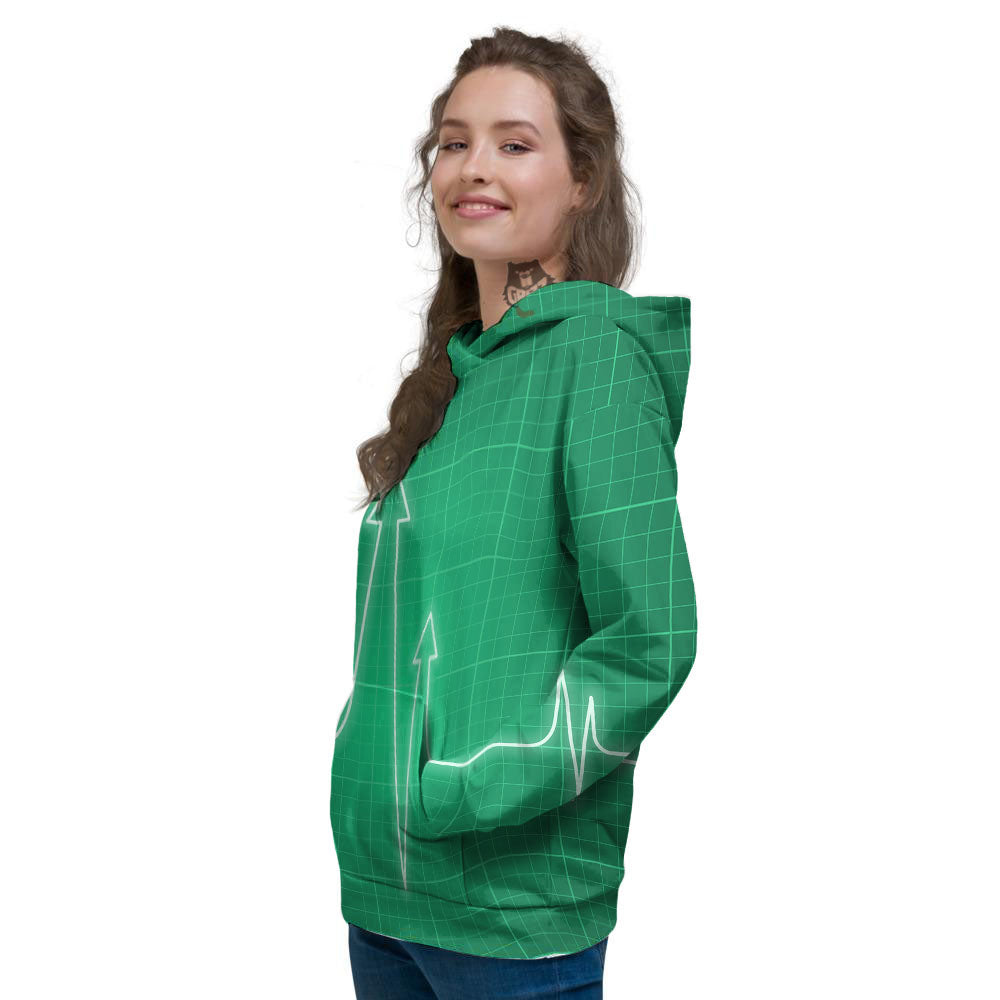 Heartbeat Green Print Women's Hoodie-grizzshop