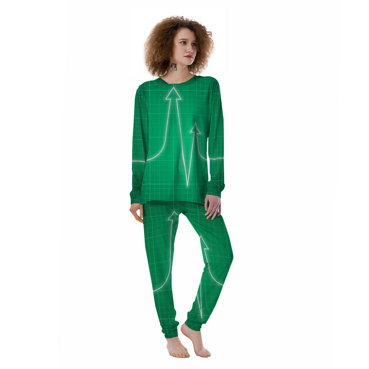 Heartbeat Green Print Women's Pajamas-grizzshop