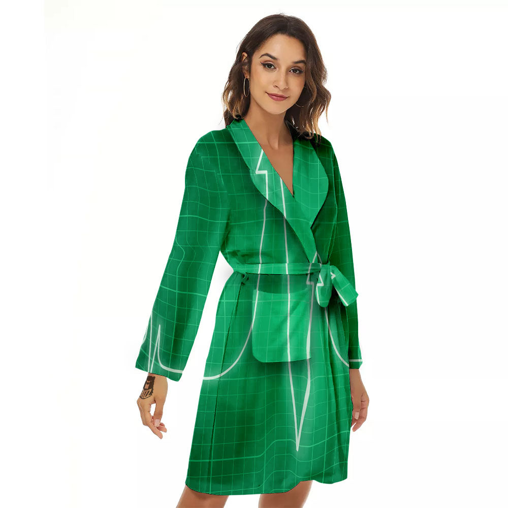 Heartbeat Green Print Women's Robe-grizzshop