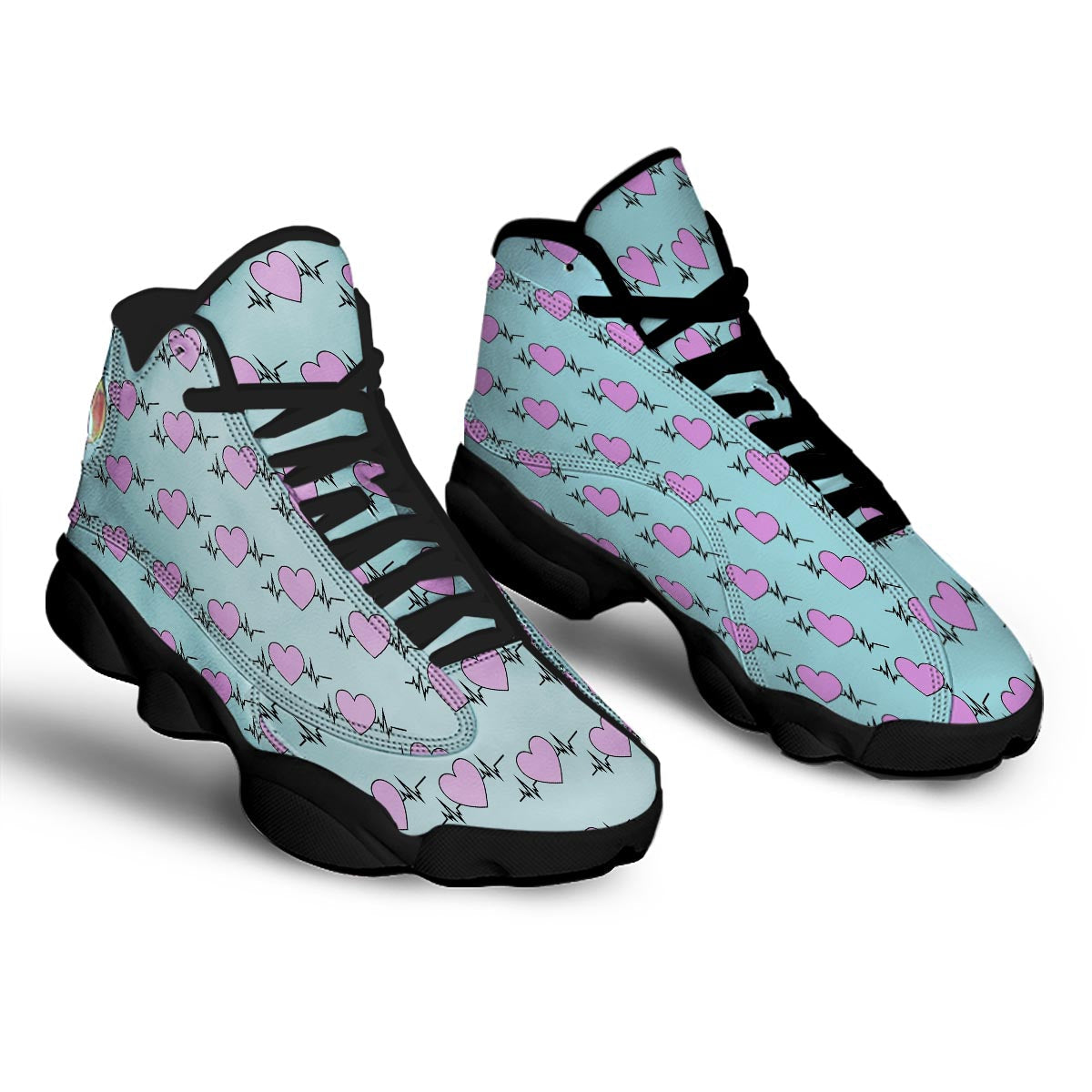 Heartbeat Pink Print Pattern Black Basketball Shoes-grizzshop