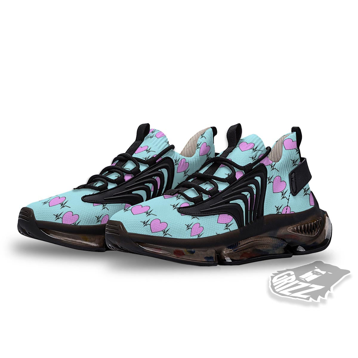 Heartbeat Pink Print Pattern Black Gym Shoes-grizzshop