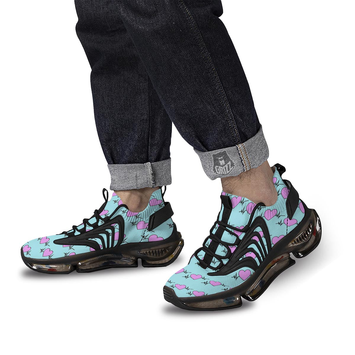 Heartbeat Pink Print Pattern Black Gym Shoes-grizzshop