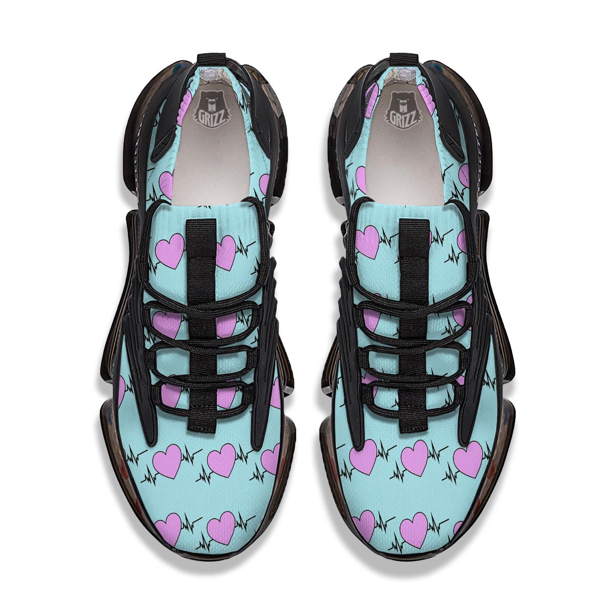 Heartbeat Pink Print Pattern Black Gym Shoes-grizzshop